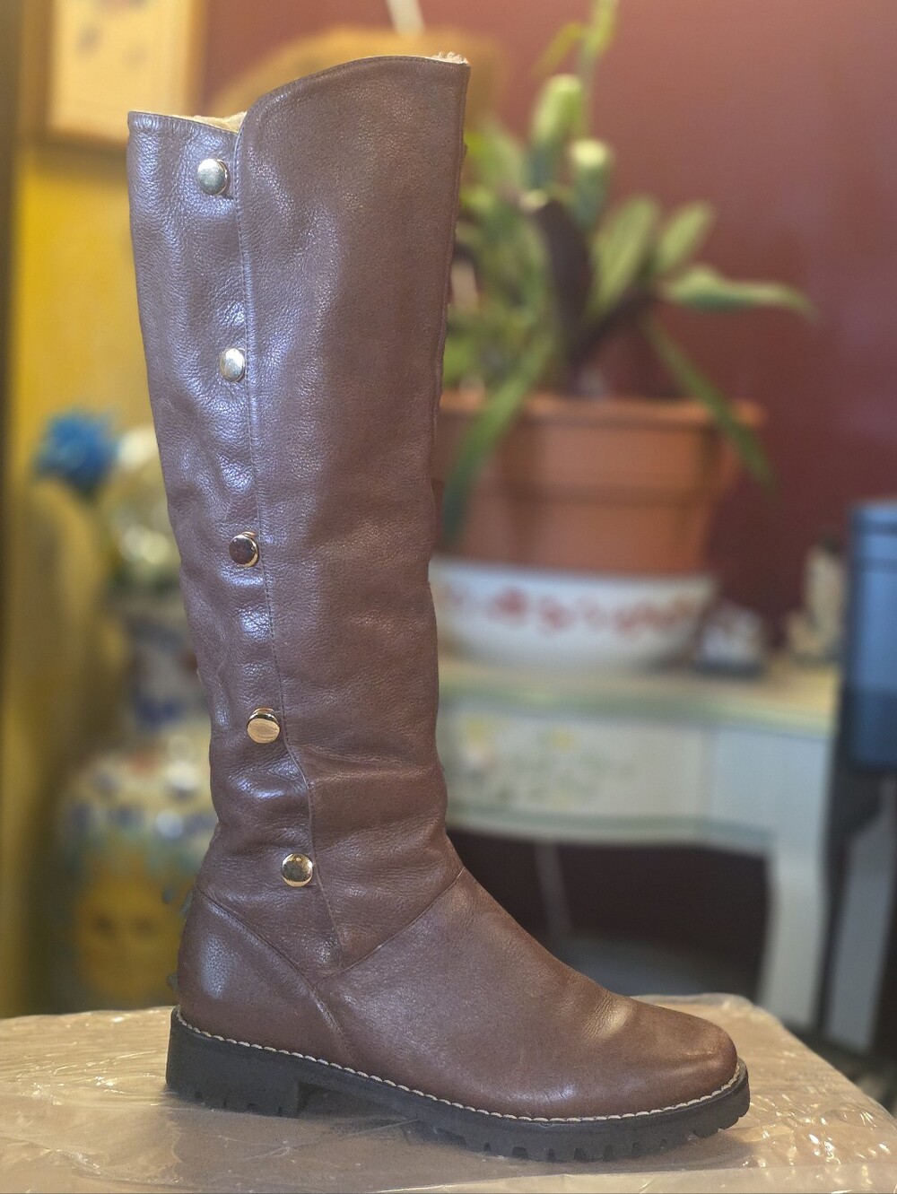 Michael Kors Brown Tall Button-Accent Leather Boots
